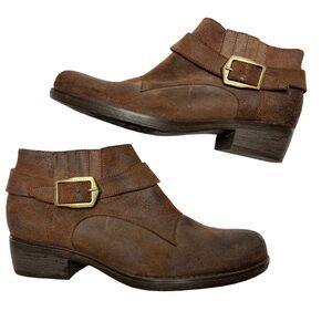 ERIC MICHAEL Ankle Boots Burnished Suede Leather Buckle Brown Size 39 8.5-9